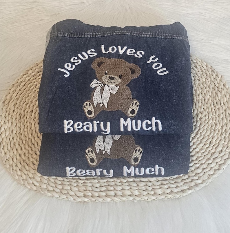 Embroidered Bear Christian Denim Jacket