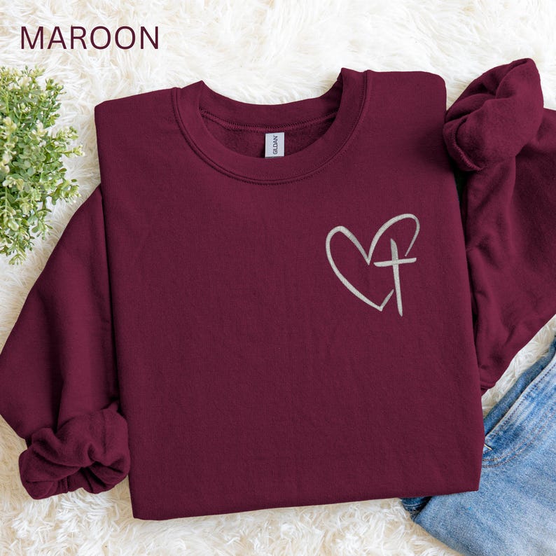 Embroidered Love Cross Christian Unisex Sweatshirt
